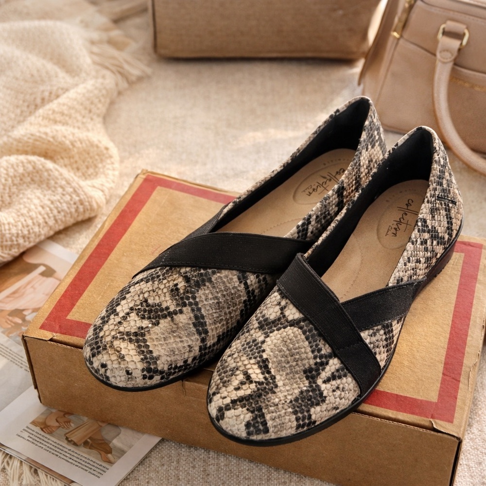 CLARK’s Collection Leather Slip On Loafers Size 9W. Animal Print NEW. MSRP $78 - Picture 5 of 16